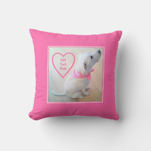 Cojín Decorativo Foto de perro lindo que lleva bufanda rosa Día de