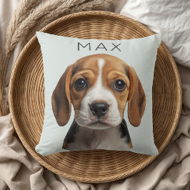 Cojín Decorativo Foto de perro personalizada con nombre en color sa