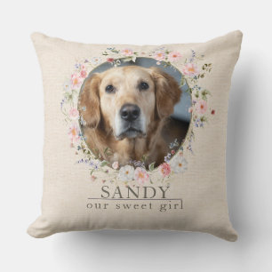 Cojín Decorativo Foto de perro personalizada y nombre Acuarela el