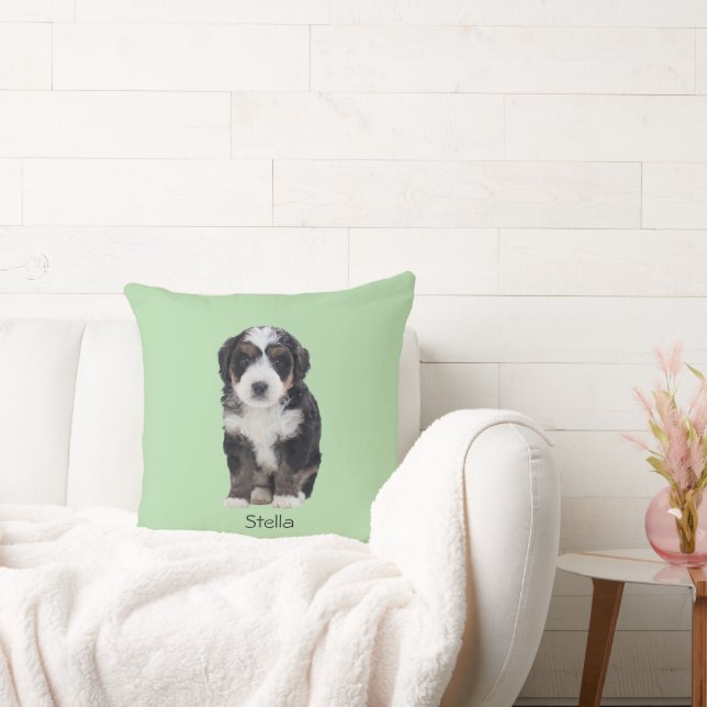 Cojín Decorativo Foto de perro personalizado - Verde Pastel con nom (Sofá)