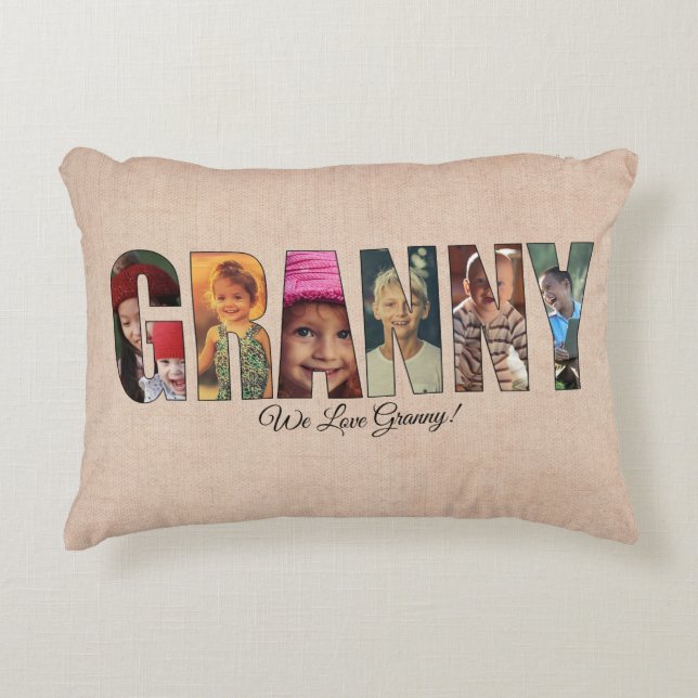 Cojín Decorativo Foto de Pillow GRANNY, Añadir imágenes, mensaje al (Anverso)