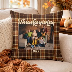 Cojín Decorativo Foto de Plaid Rústico de Acción de Gracias Otoño