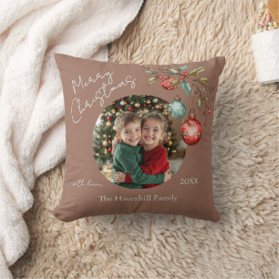Cojín Decorativo Foto de recuerdo Elegante acuarela de Navidad