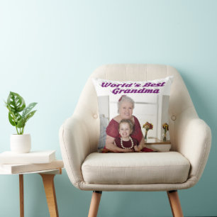Cojín Decorativo Foto de tipografía púrpura de la abuela