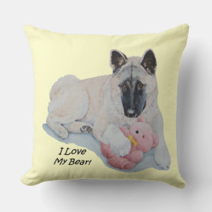 Cojín Decorativo foto de un lindo akita acurrucando oso de peluche
