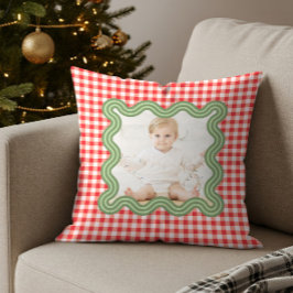 Cojín Decorativo Foto de vacaciones con borde ondulado verde y cuad