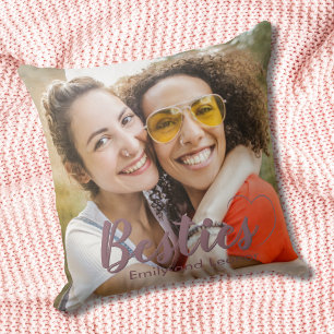 Cojín Decorativo Foto del Corazón de Mejores Amigas con Nombres en 