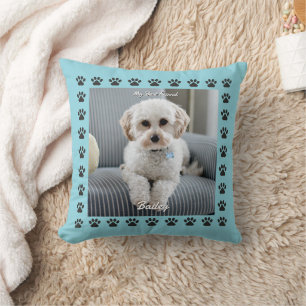 Cojín Decorativo Foto del perro, nombre, mi mejor amigo, huellas de