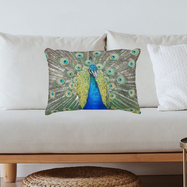 Cojín Decorativo Foto del plumaje de plumas de pavo real azul (In Situ Sofa)