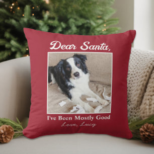 Cojín Decorativo Foto divertida de Navidad de gato perro mascota Qu