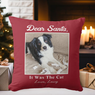 Cojín Decorativo Foto divertida de perro de Navidad con Papá Noel