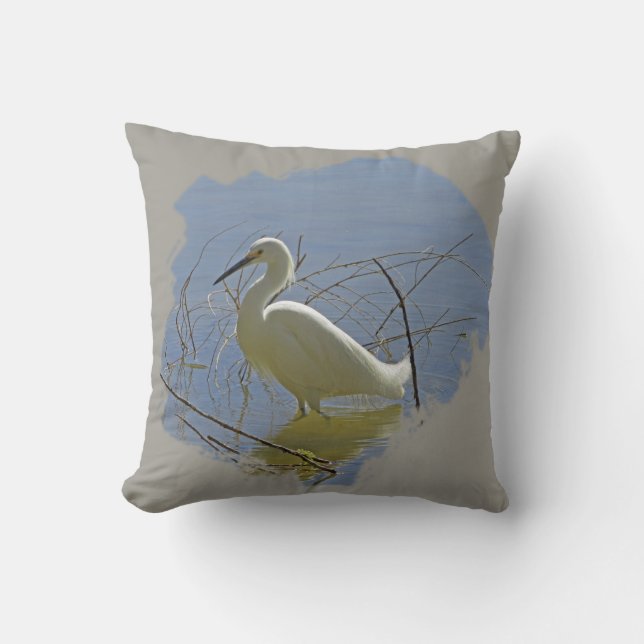 Cojín Decorativo Foto Egret Blanco Elegante Pájaro Calm Water Natur (Anverso)