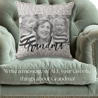 Cojín Decorativo Foto en blanco y negro de la abuela con mensaje pe
