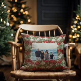 Cojín Decorativo Foto familia Navidad patchwork Verde Rojo