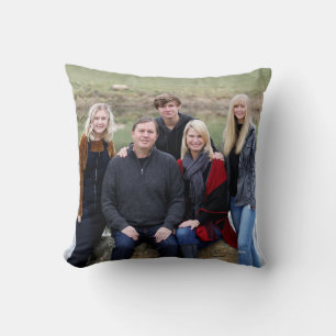 Cojín Decorativo Foto familiar personalizada cita madera rústica do