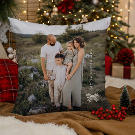 Cojín Decorativo Foto familiar personalizada con lazo simple a raya