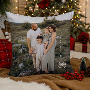 Cojín Decorativo Foto familiar personalizada con lazo simple a raya