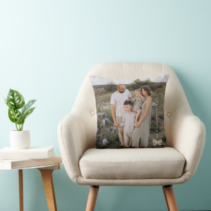 Cojín Decorativo Foto familiar personalizada con lazo simple a raya