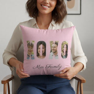Cojín Decorativo Foto Familiar Personalizada XOXO Rosa Día de San V