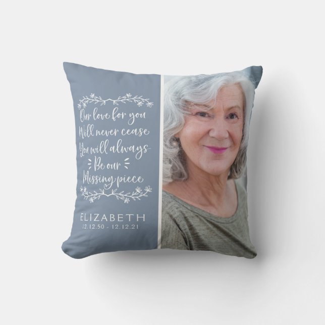 Cojín Decorativo Foto Keepsake conmemorativa de la familia azul (Anverso)