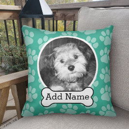 Cojín Decorativo Foto mascota con tinta de perro y pinturas verdes