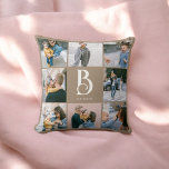 Cojín Decorativo Foto Moda simple Monograma Boho Beige<br><div class="desc">Collage fotográfico y monograma.</div>