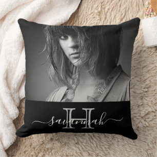 Cojín Decorativo Foto monográfica de nombre blanco negro