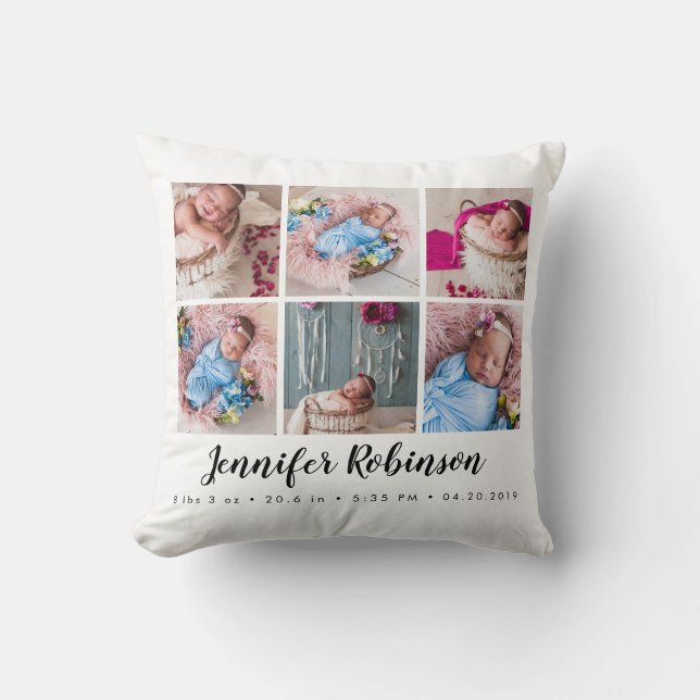 Cojín Decorativo Foto Monogramed Birth Stat White (Anverso)