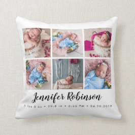Cojín Decorativo Foto Monogramed Birth Stat White