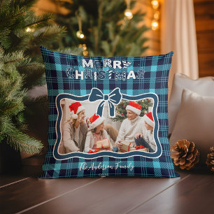 Cojín Decorativo Foto Navidad Azul Cuadro Caprichoso Retro 