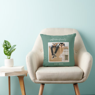Cojín Decorativo Foto personalizada apellido de familia y fecha