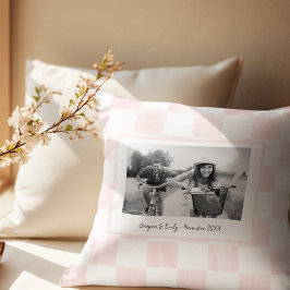 Cojín Decorativo Foto personalizada con tablero de ajedrez rosa