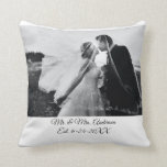 Cojín Decorativo Foto personalizada de Boda<br><div class="desc">Añade la foto de su boda o la foto del aniversario a esta almohada de lanzamiento. Añade tus nombres y la fecha en que te casaste.</div>