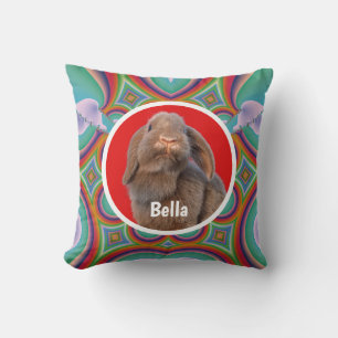 Cojín Decorativo Foto personalizada de conejo Holland Lop con nombr