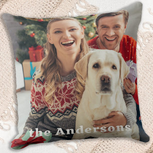 Cojín Decorativo Foto Personalizada de Familia Navideña Simple