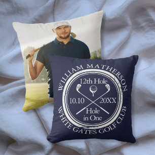 Cojín Decorativo Foto personalizada de hoyo en uno de golf azul mar