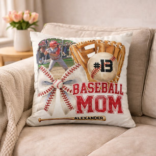 Cojín Decorativo Foto Personalizada de Mamá de Béisbol