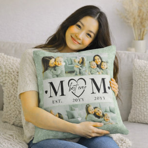 Cojín Decorativo Foto Personalizada de Mamá Verde Salvia