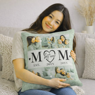 Cojín Decorativo Foto Personalizada de Mamá Verde Salvia