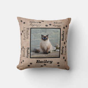Cojín Decorativo Foto personalizada de mascota con nombres y huella