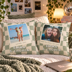 Cojín Decorativo Foto personalizada de mejores amigos en verde salv