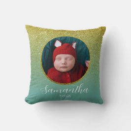 Cojín Decorativo Foto personalizada de Navidades Purpurinas de Oro 