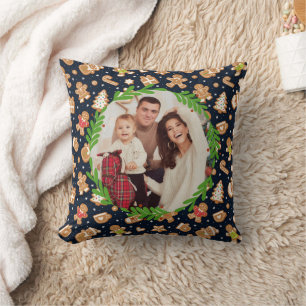 Cojín Decorativo Foto Personalizada Mono de Jengibre Navidad Azul M