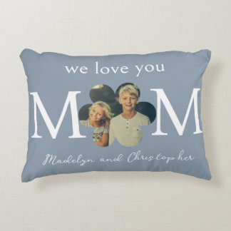 Cojín Decorativo Foto personalizada Te amamos mamá en azul polvorie