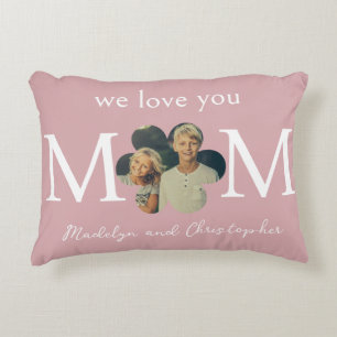 Cojín Decorativo Foto personalizada Te amamos mamá en rosa suave