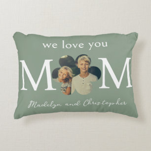 Cojín Decorativo Foto personalizada Te amamos mamá en verde sage