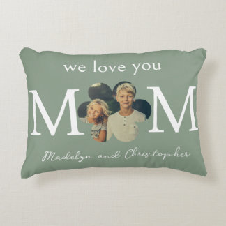 Cojín Decorativo Foto personalizada Te amamos mamá en verde sage