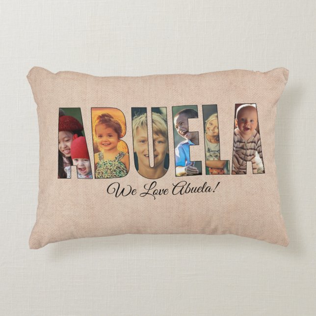 Cojín Decorativo Foto Pillow ABUELA, añadir imágenes, mensaje hacia (Anverso)