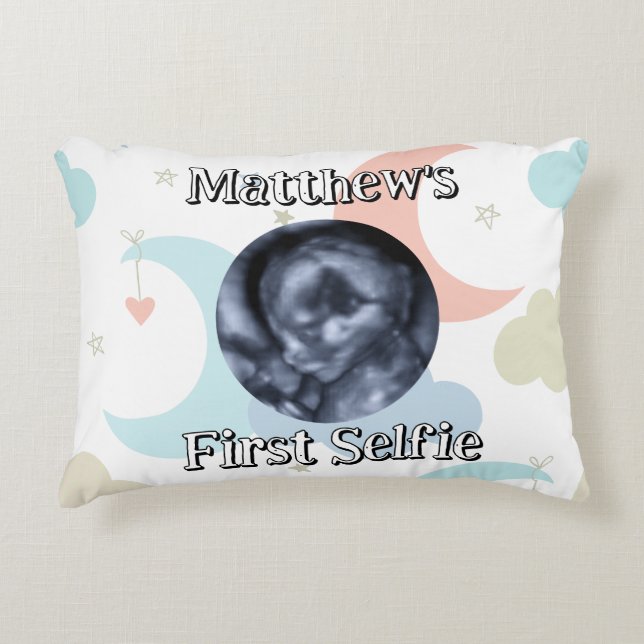Cojín Decorativo Foto y nombre de primer selfie de ultrasonido pers (Anverso)