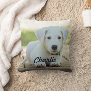 Cojín Decorativo Foto y nombre personalizados de perro de cachorro